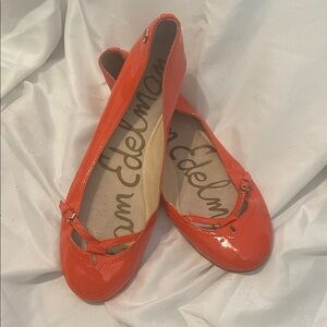 Sam Edelman Coral Patent Leather Ballet Flats with Bow Accent